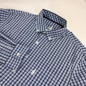 Johnie-O Men's Blue Plaid Bamboo Lightweight Long Sleeve Shirt Size Medium